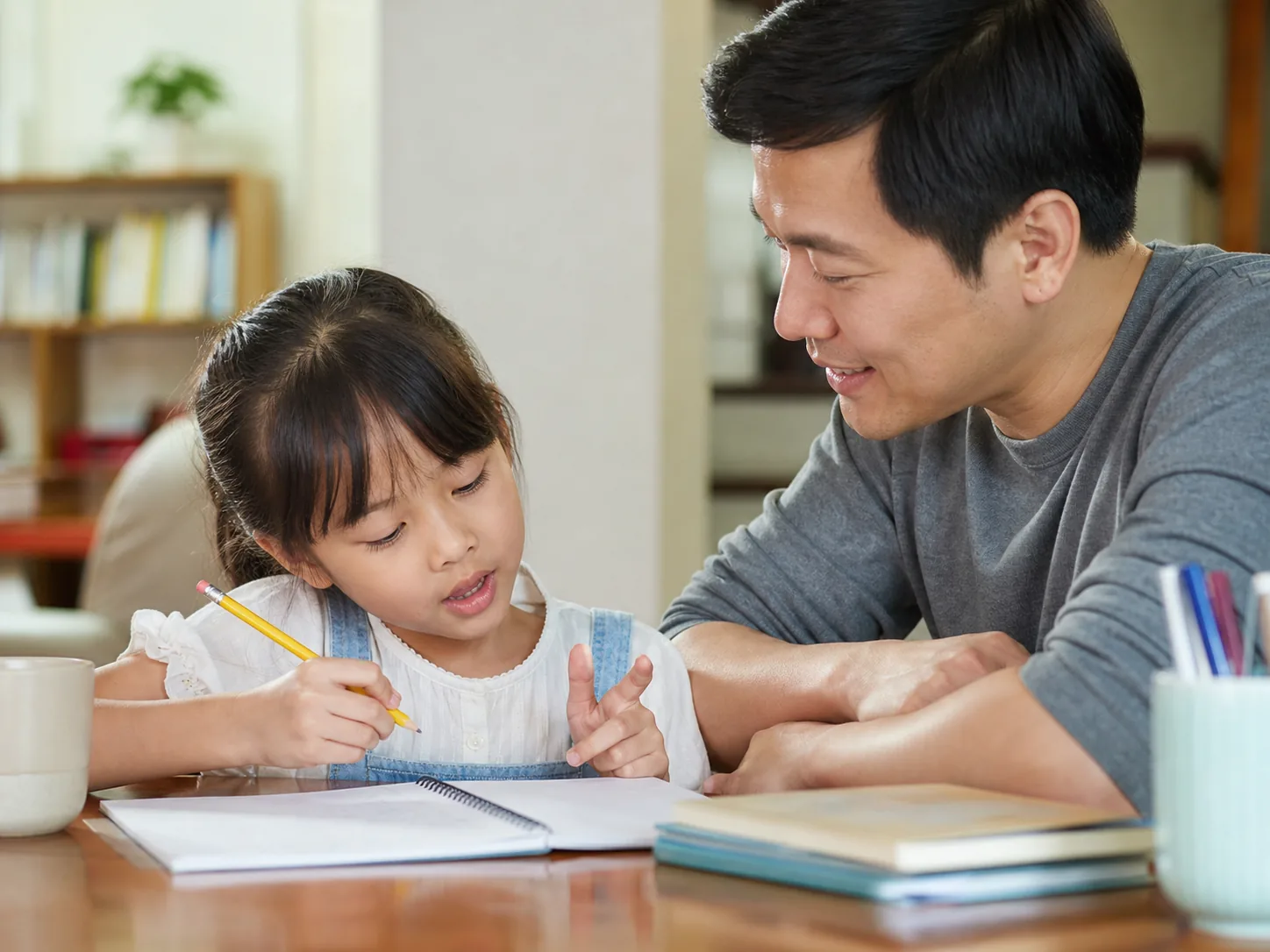 Bố kiên nhẫn nghe con giải thích bài